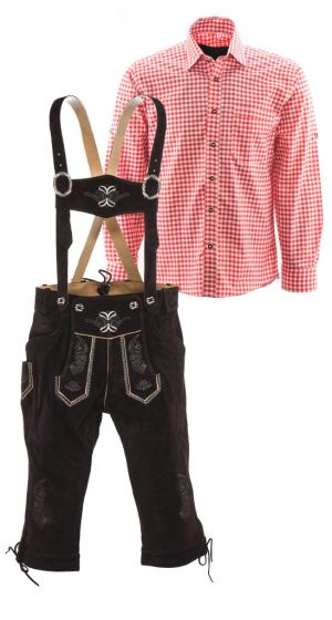 Lederhosen set A (bruine broek + rood overhemd)