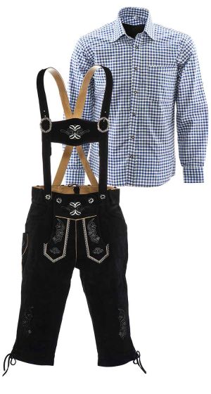 Lederhosen set B (zwarte broek + blauw overhemd)