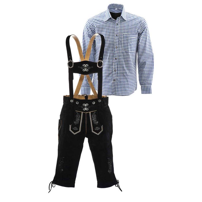 Lederhosen set B (zwarte broek + blauw overhemd)