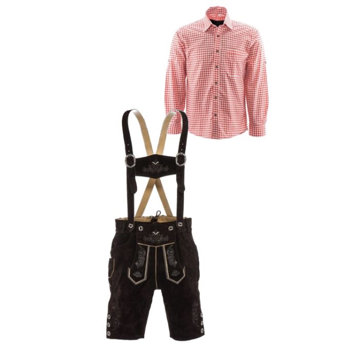 Lederhosen set G (Peter broek + rood overhemd)